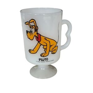Vintage Walt Disney Pluto Pedestal Milk Glass Mug
